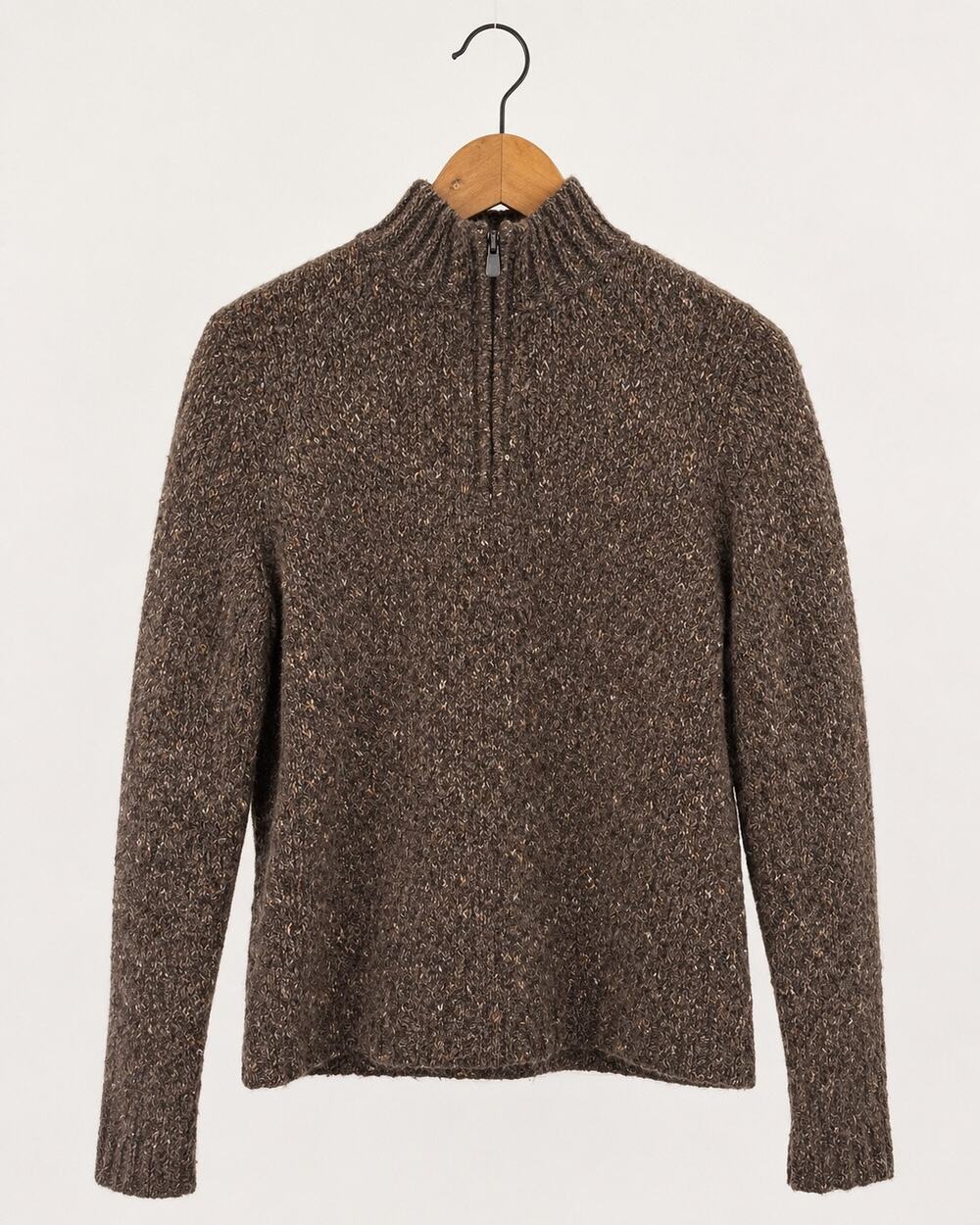 Charter Club Women’s Wool Blend Brown Marled 1/4 Zip Sweater Pullover Sz M Cozy